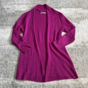 IN CASHMERE Cardigan Womens Medium Open Front Lightweight Fuchsia Pink Sweater